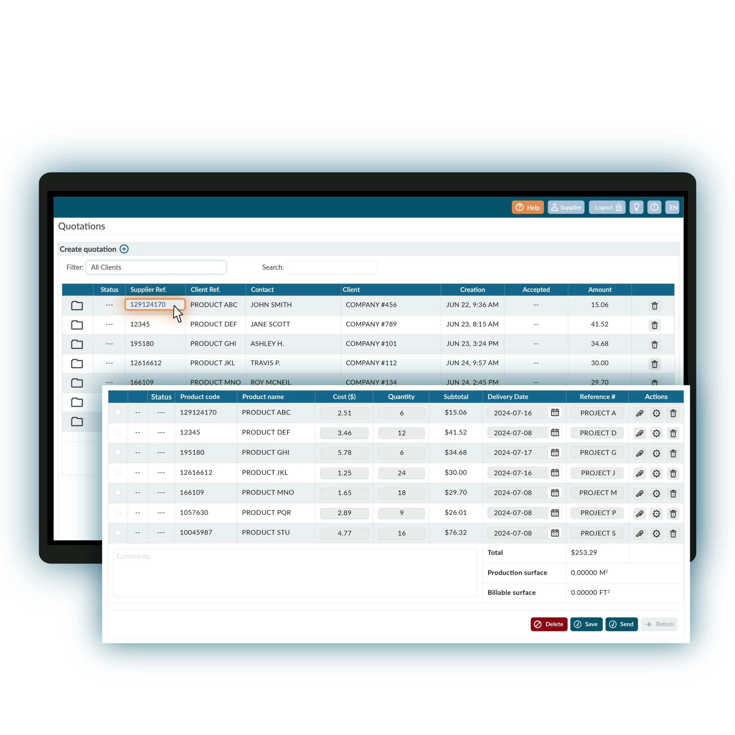 Interface Cieblink Vente - Onglet Soumissions