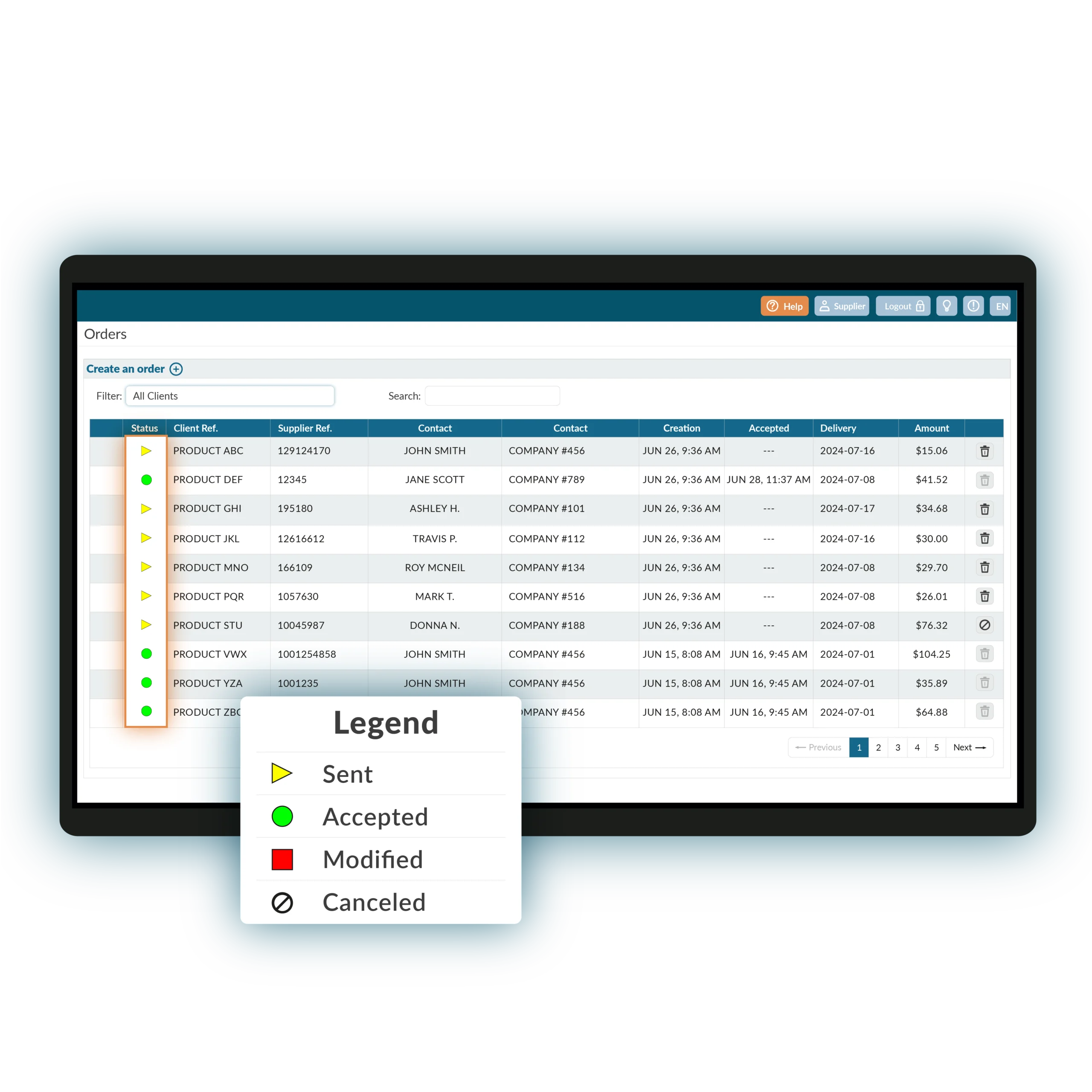 Interface Cieblink Vente - Onglet Commandes